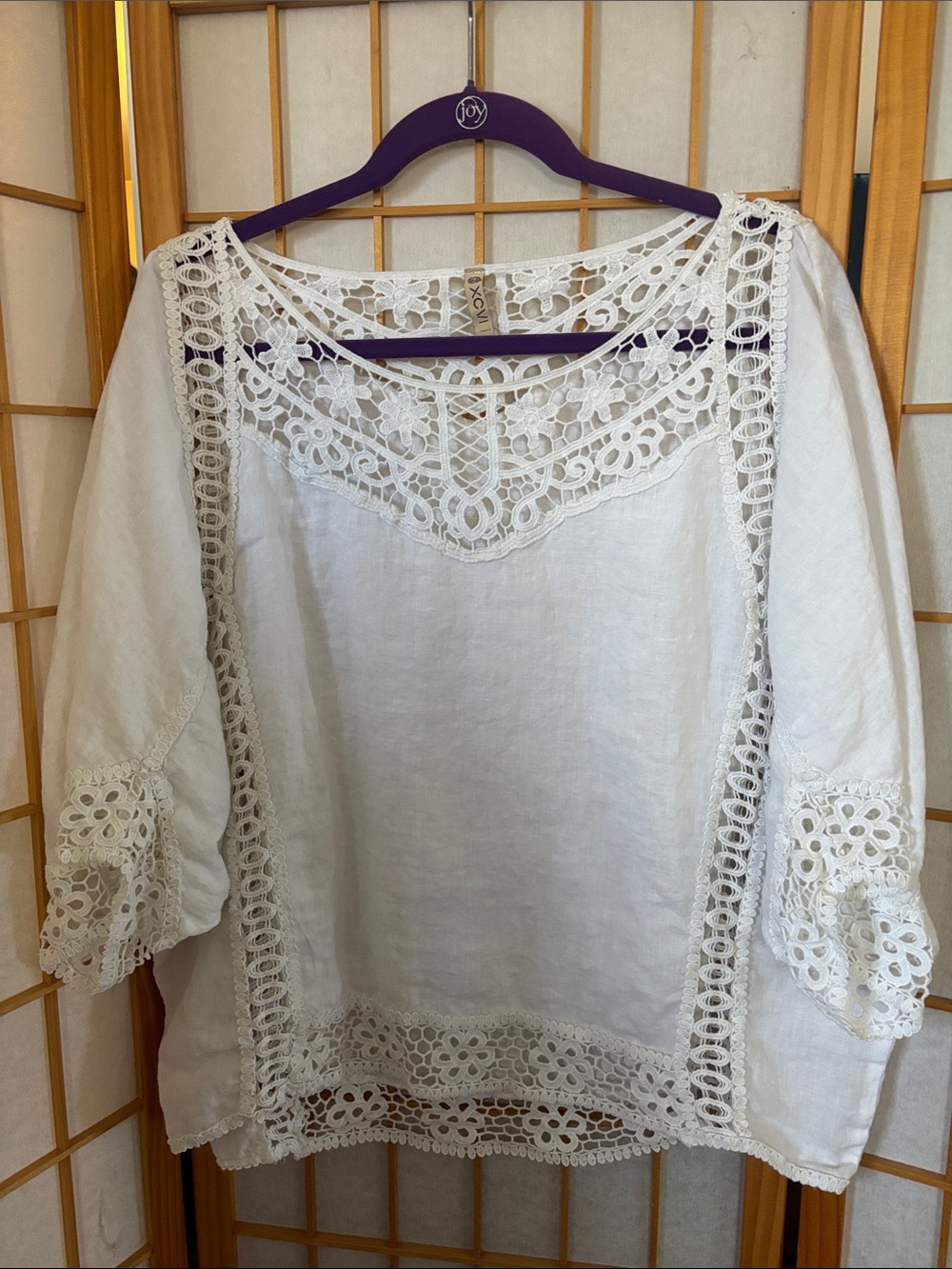 XCVI White Linen Crochet-Trim Tunic